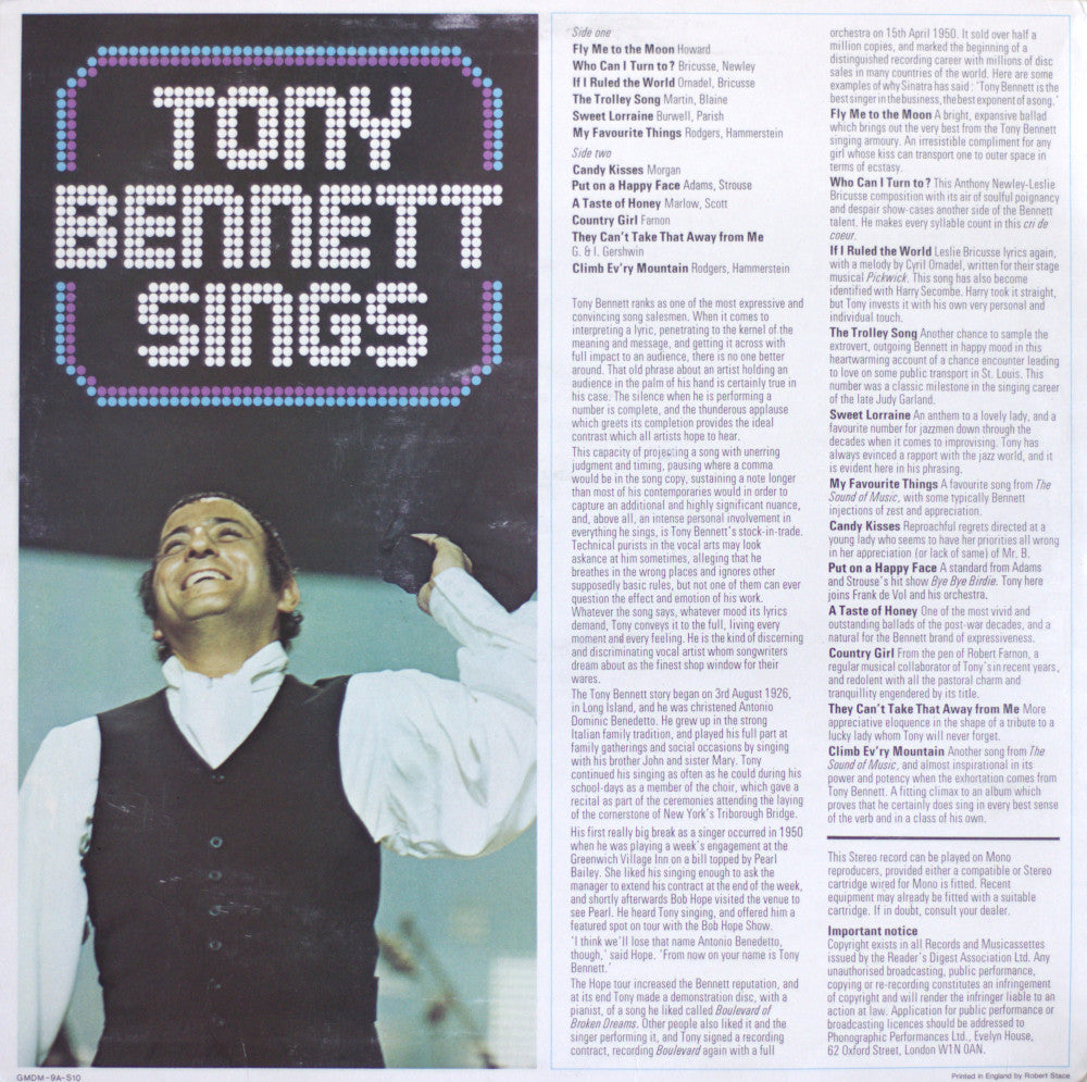 Tony Bennett – Tony Bennett Sings Vinyl LP