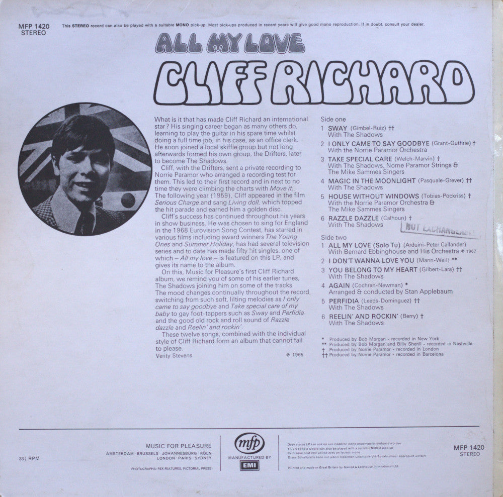 Cliff Richard – All My Love Vinyl LP