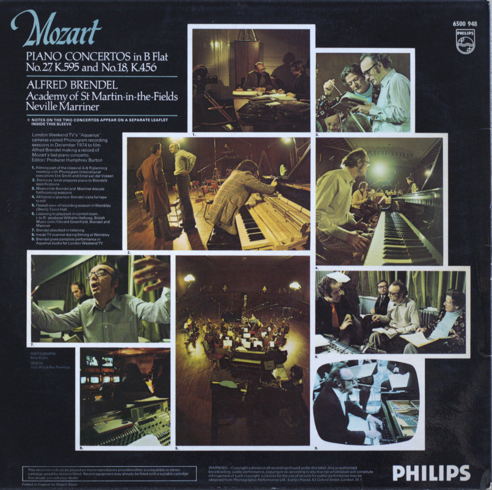Mozart – Piano Concertos No. 27 K.595 & No. 18 K.456 – Alfred Brendel, Neville Marriner Vinyl LP