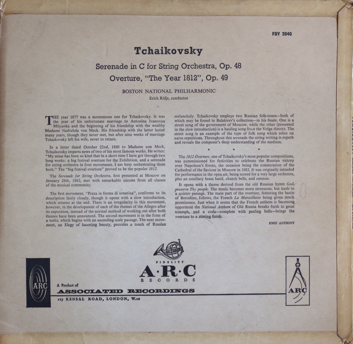 Tchaikovsky – 1812 Overture / Serenade for Strings Vinyl