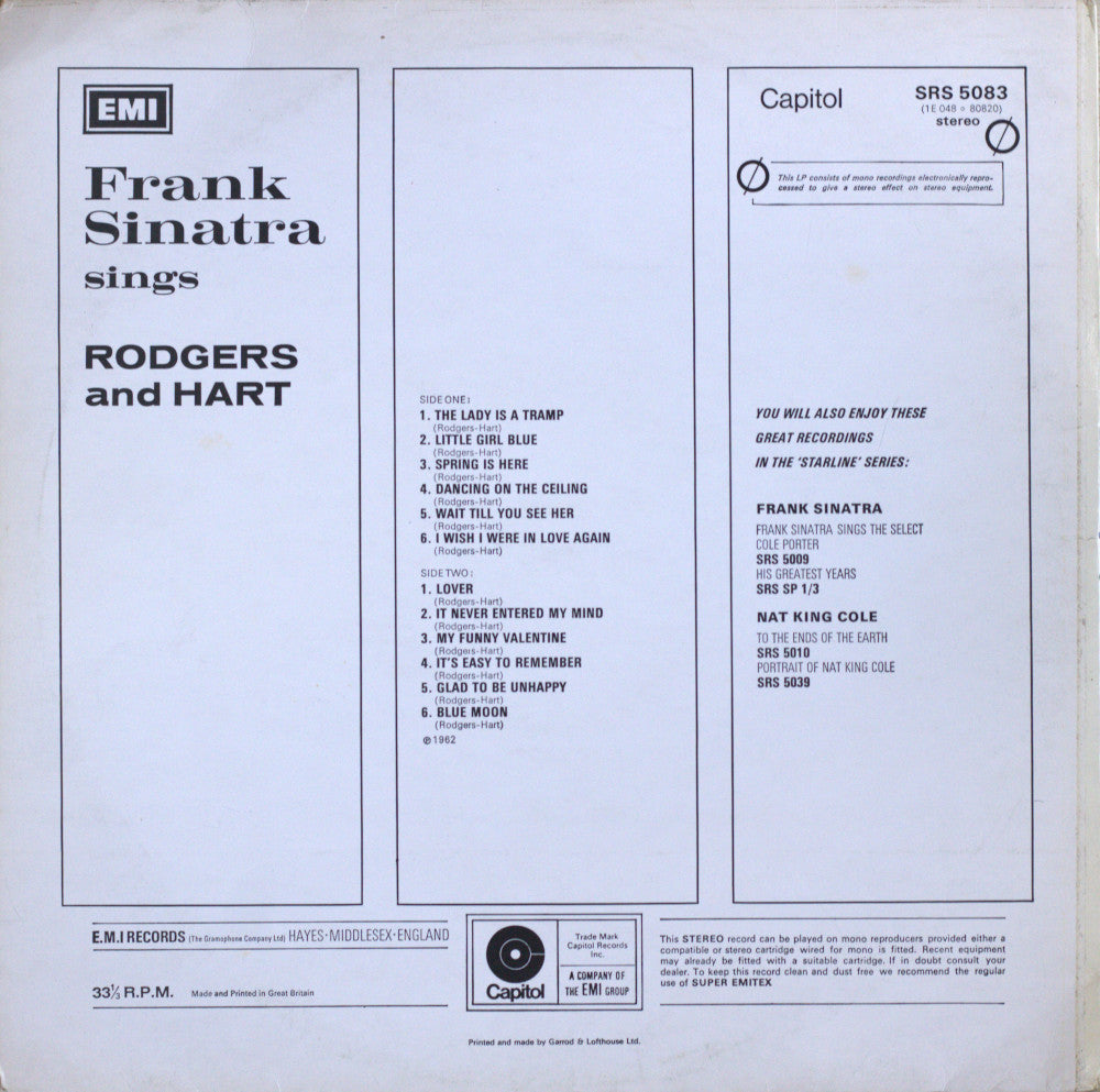 Frank Sinatra – Sings Rodgers and Hart Vinyl LP
