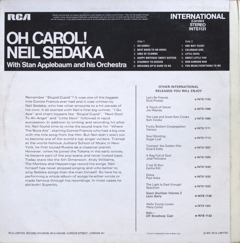 Neil Sedaka – Oh! Carol Vinyl LP
