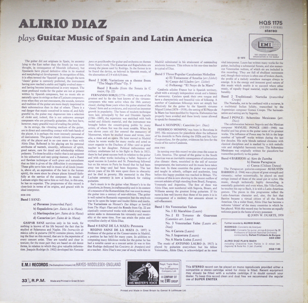Alirio Díaz – Plays Guitar Music Of Spain And Latin America Vinyl LP