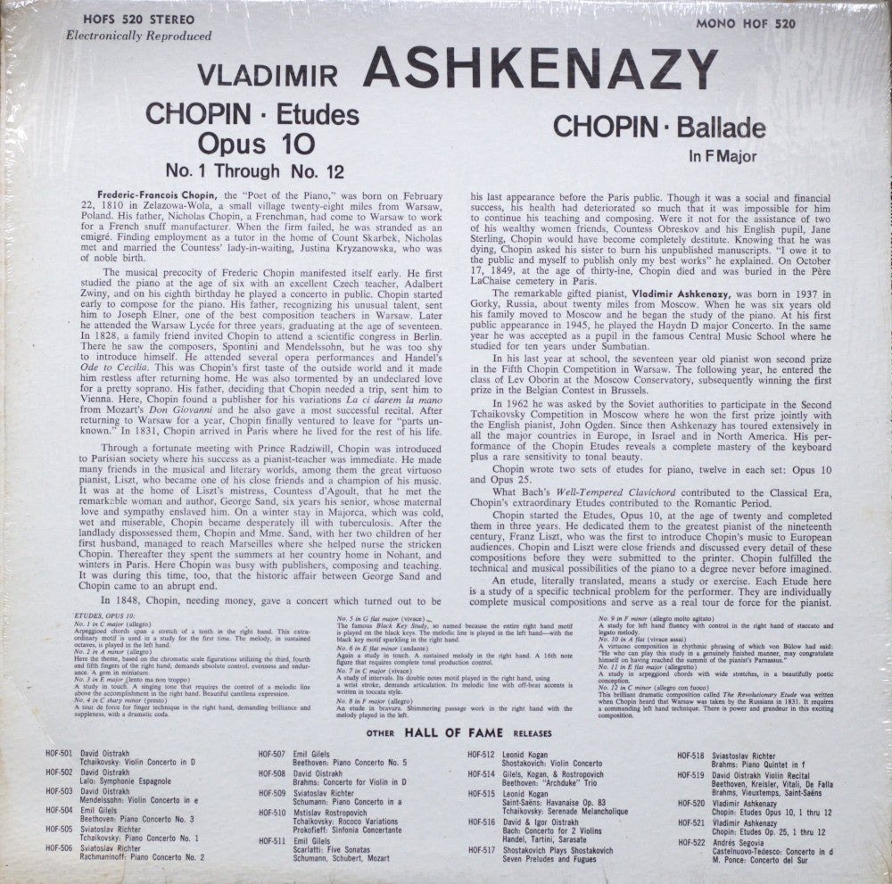 Ashkenazy – Chopin Études Op.10 Vinyl LP