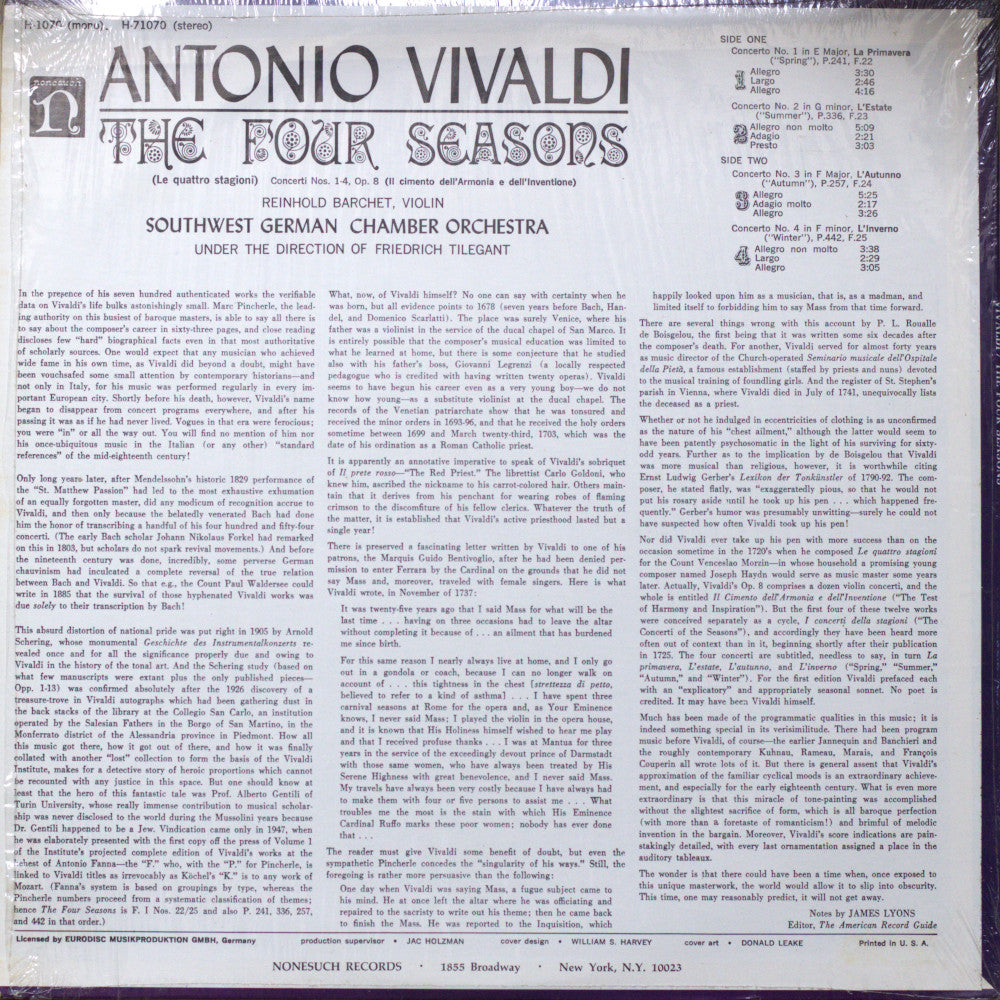 Vivaldi – The Four Seasons Vinyl LP