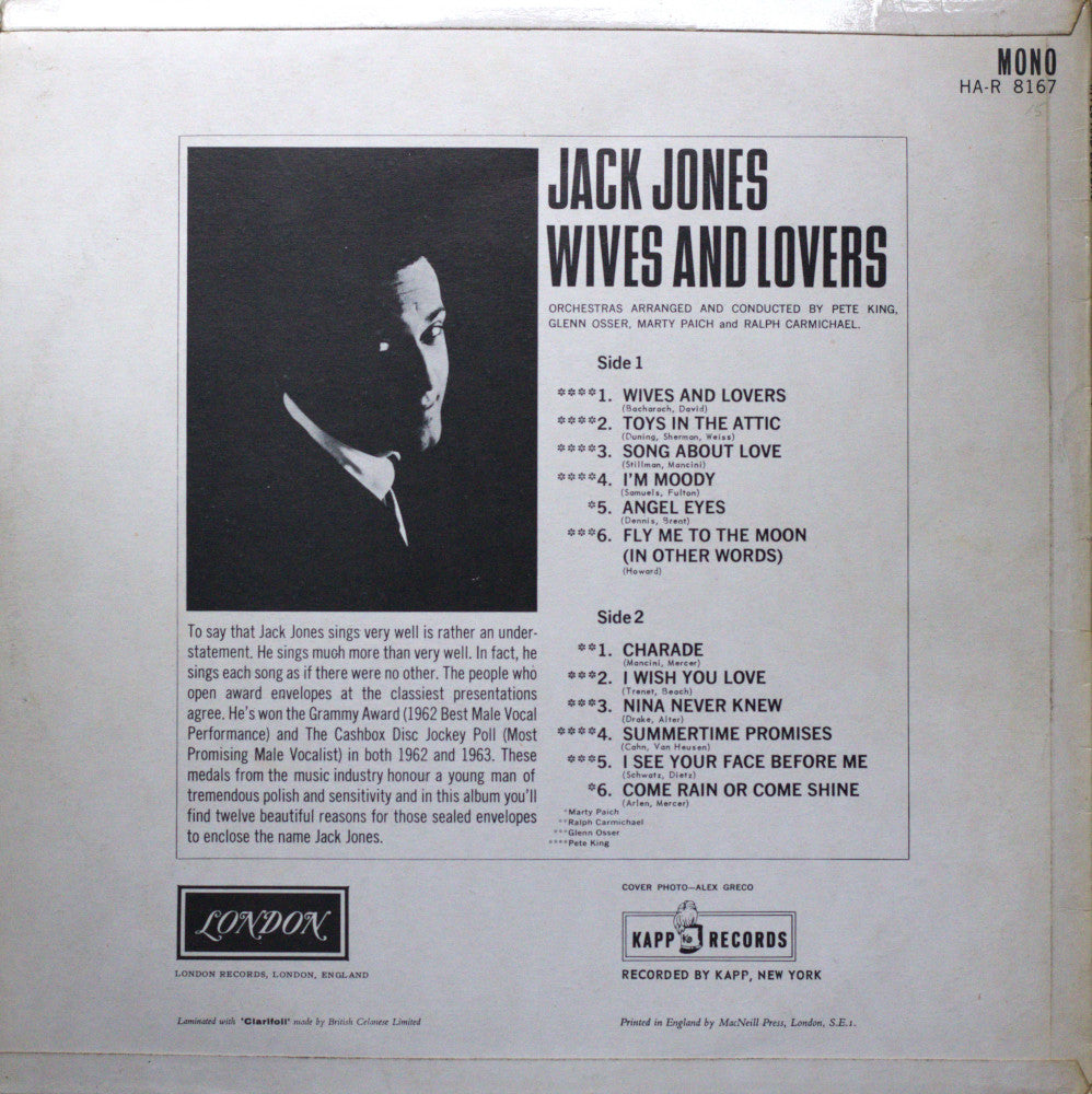 Jack Jones – Wives And Lovers VG+ Vinyl LP