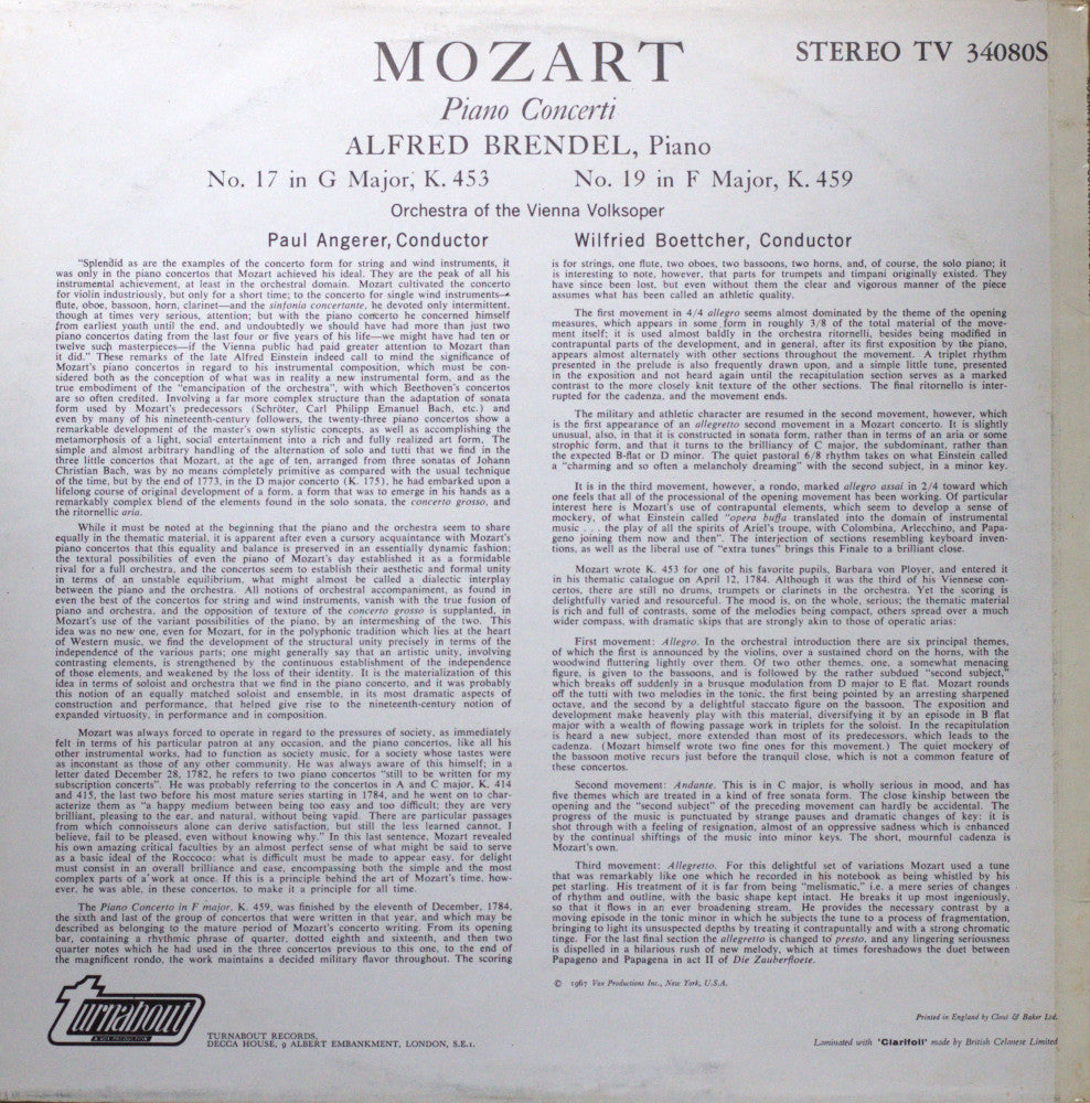 Mozart – Piano Concerti K.453 & K.459 Vinyl LP
