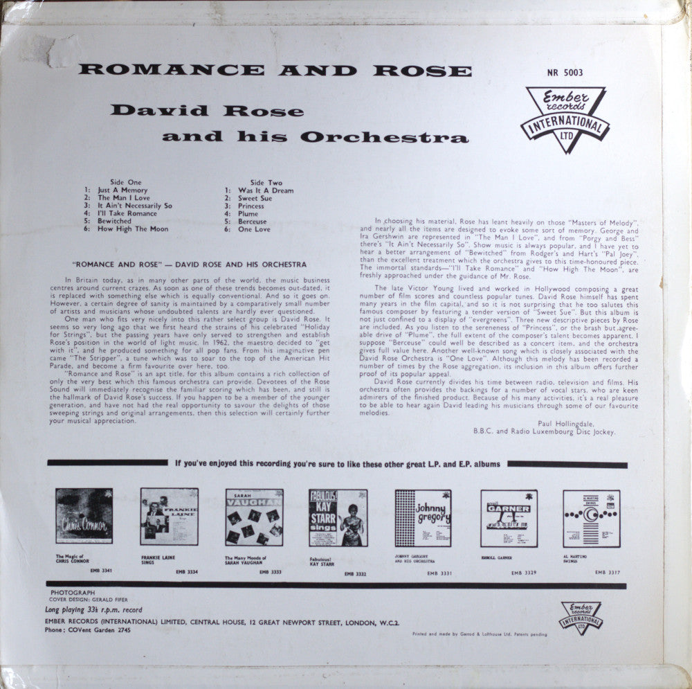 David Rose & His Orchestra – Romance And Rose Vinyl LP