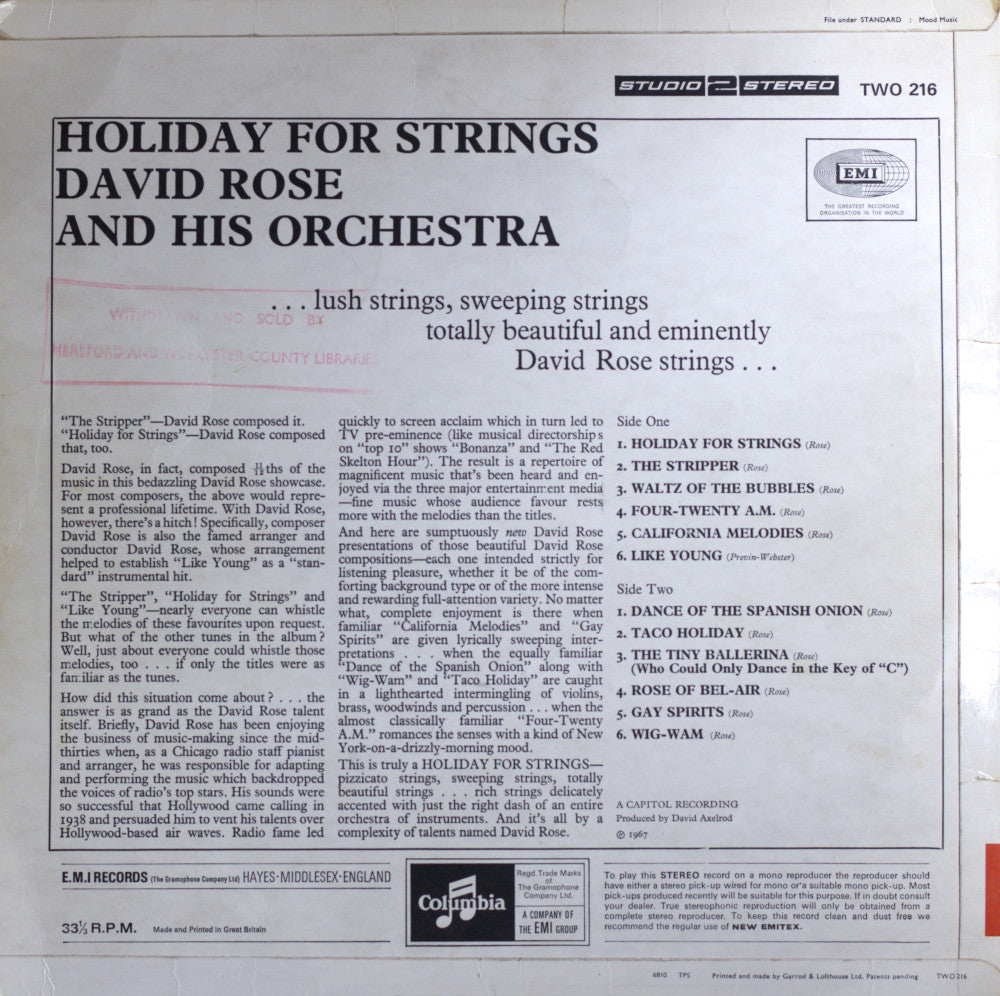 David Rose And His Orchestra – Holiday For Strings Vinyl LP