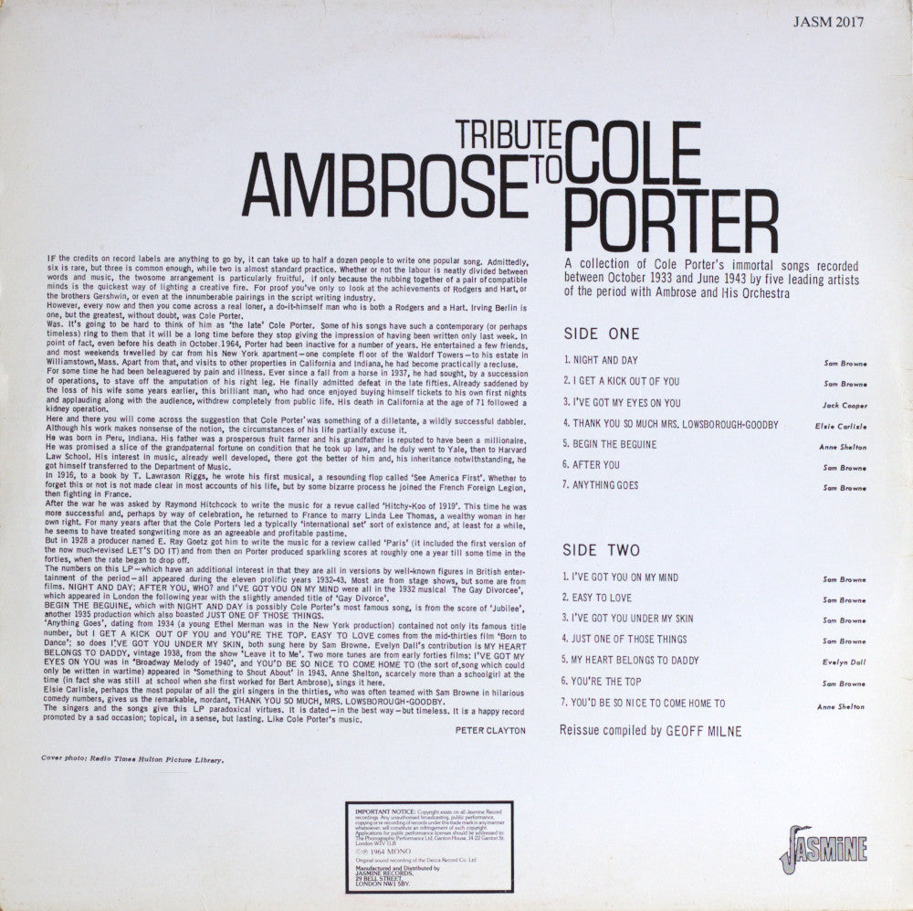 Ambrose – Tribute To Cole Porter Vinyl LP