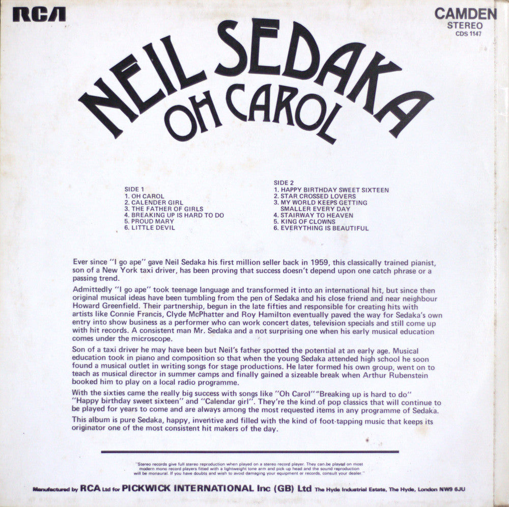 Neil Sedaka – Oh! Carol Vinyl LP