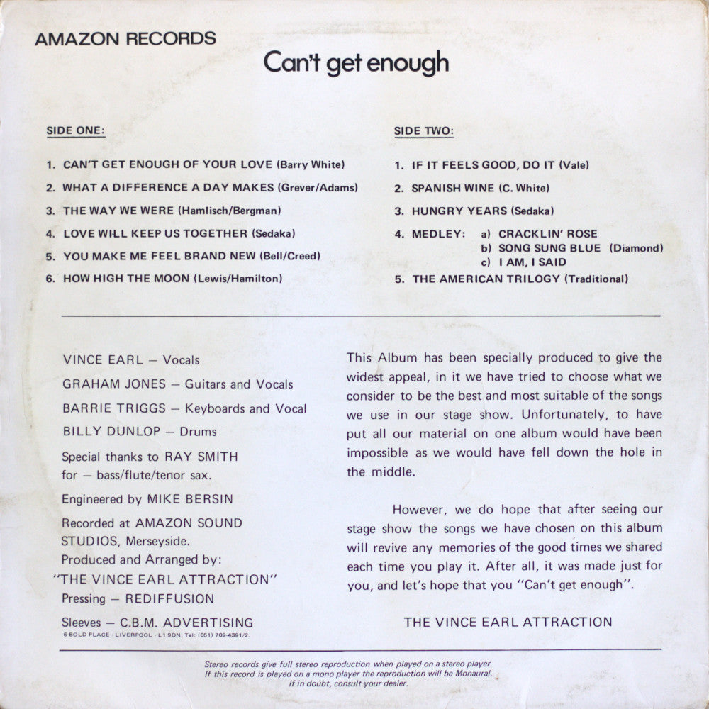 Vince Earl Attraction – Can’t Get Enough Vinyl LP