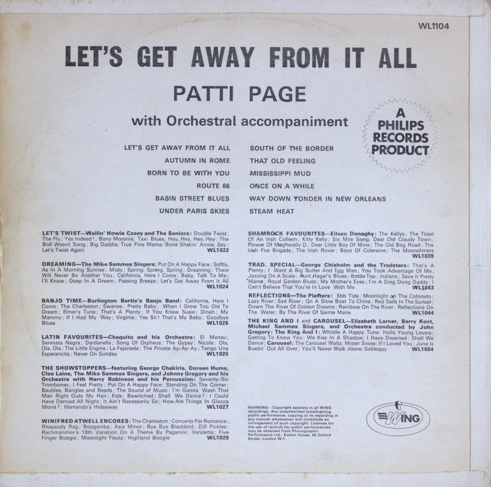 Patti Page – Let’s Get Away From It All Vinyl LP