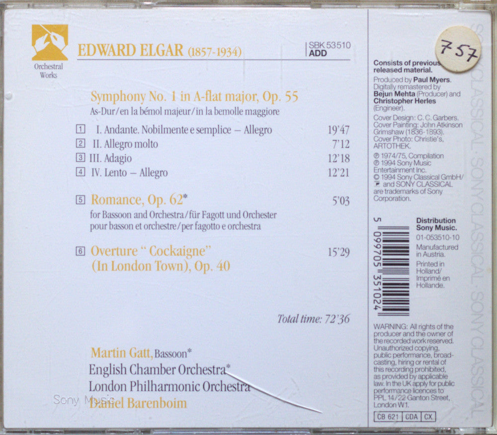 Elgar: Symphony No. 1 / Cockaigne Overture / Romance CD
