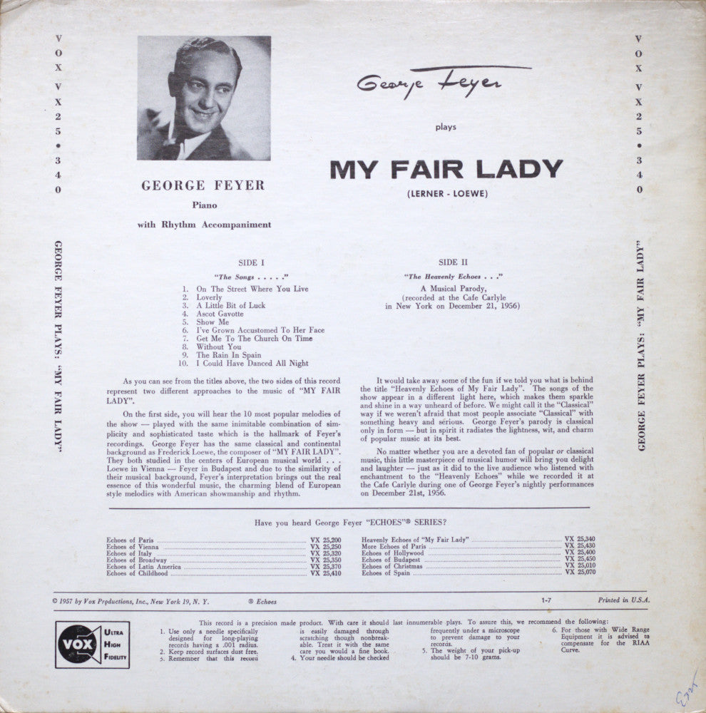 George Feyer – Heavenly Echoes Of My Fair Lady Vinyl LP