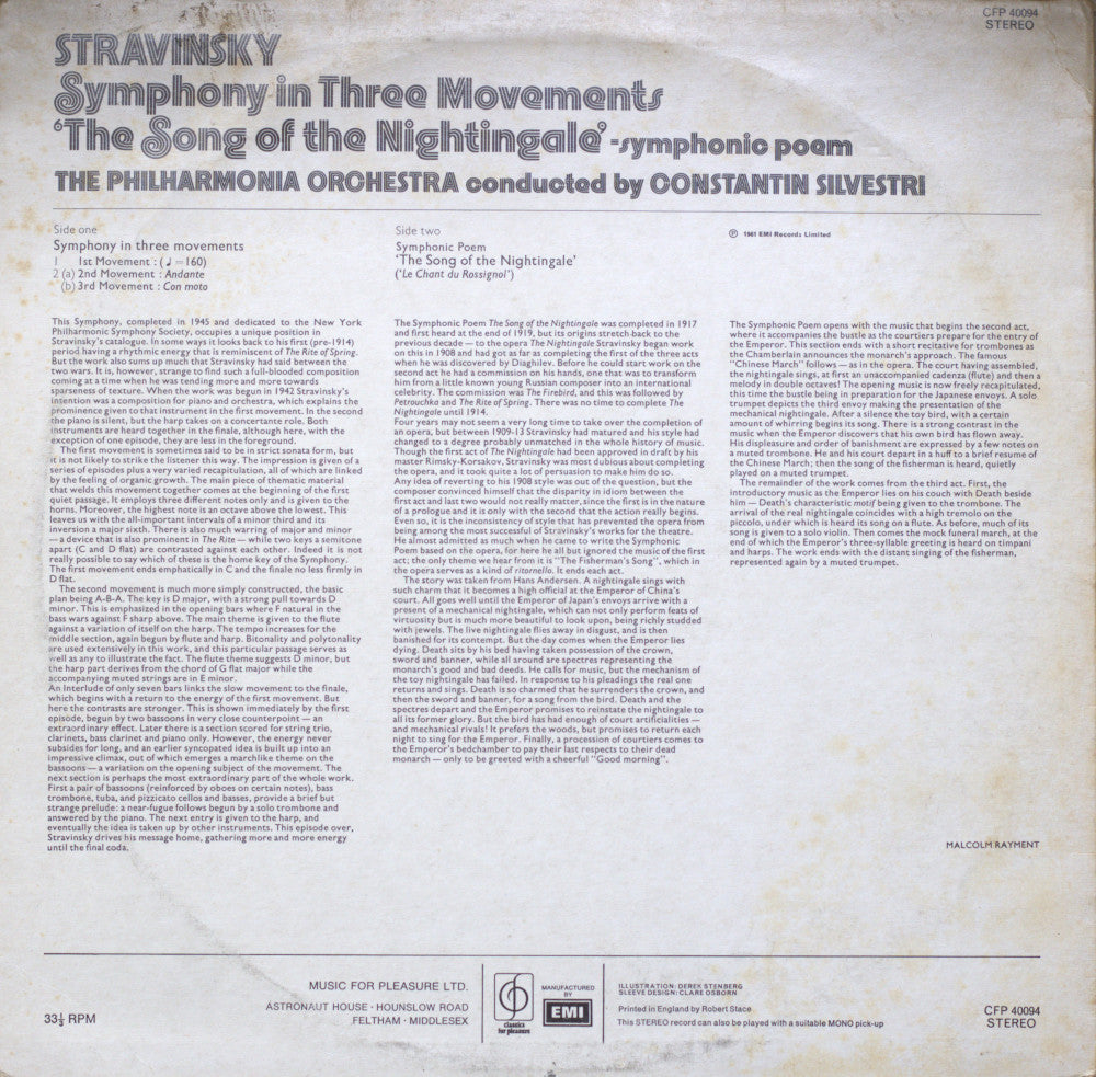 Stravinsky – Song of the Nightingale / Symphony in Three Movements Vinyl LP