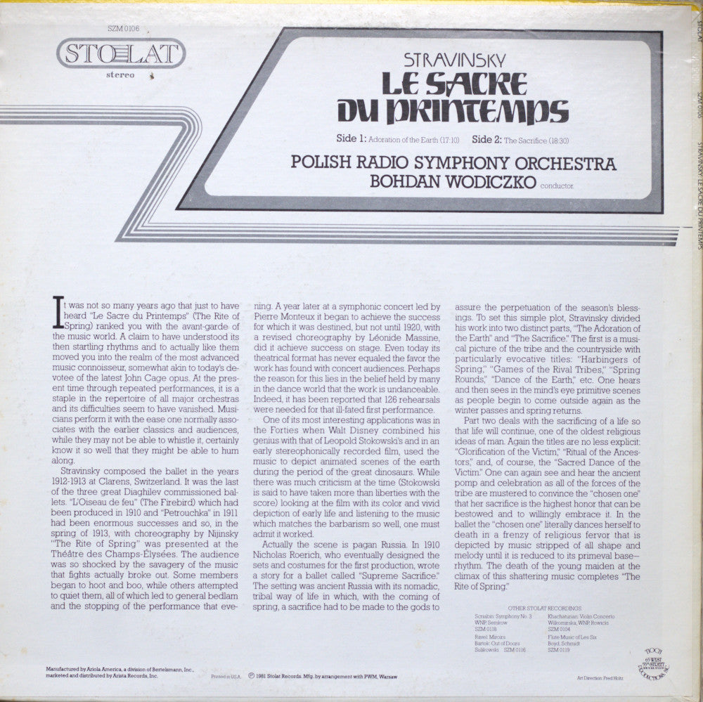 Stravinsky – Le Sacre du Printemps Vinyl LP