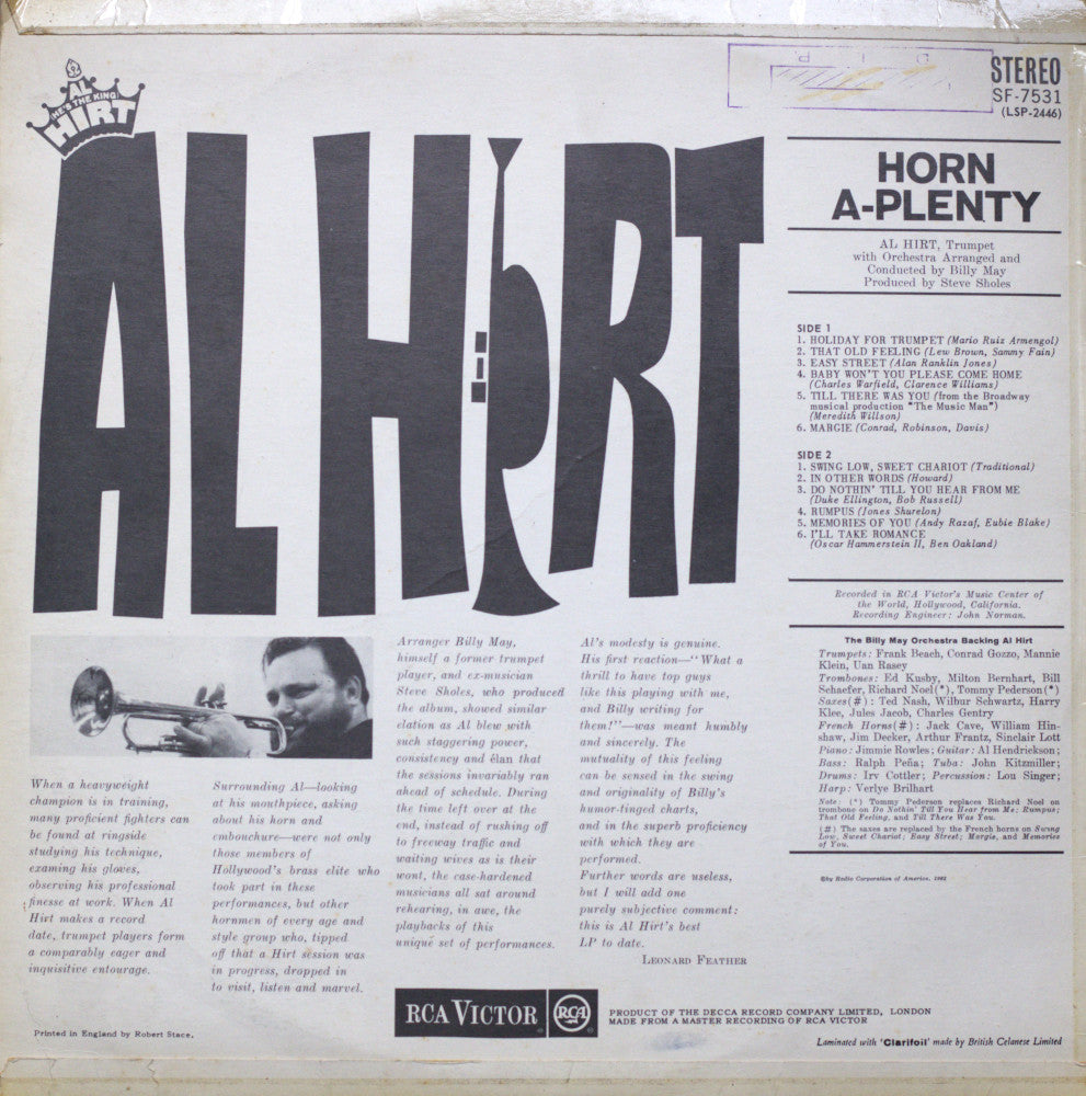 Al Hirt & Billy May – Horn A-Plenty Vinyl LP