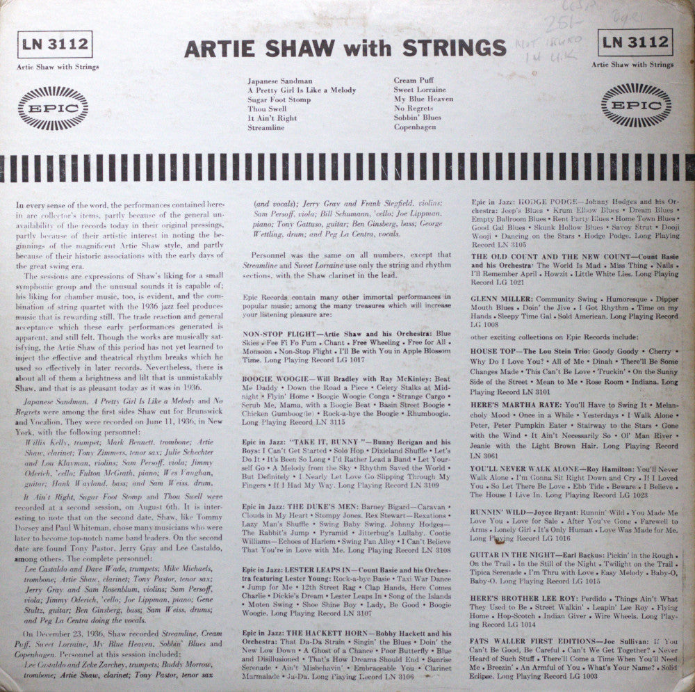 Artie Shaw – With Strings Vinyl LP