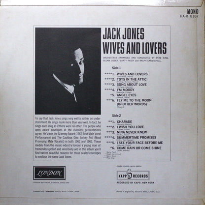 Jack Jones – Wives And Lovers VG+ Vinyl LP