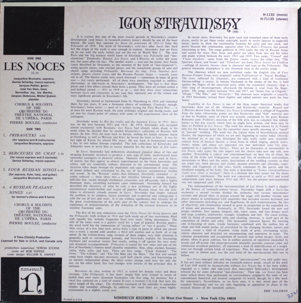 Stravinsky - Les Noces Vinyl LP