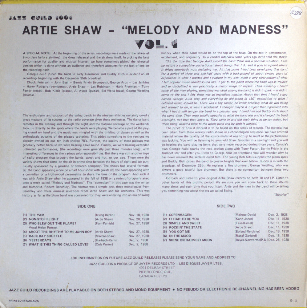 Artie Shaw – Melody And Madness Vol. 1 (Live) Vinyl LP