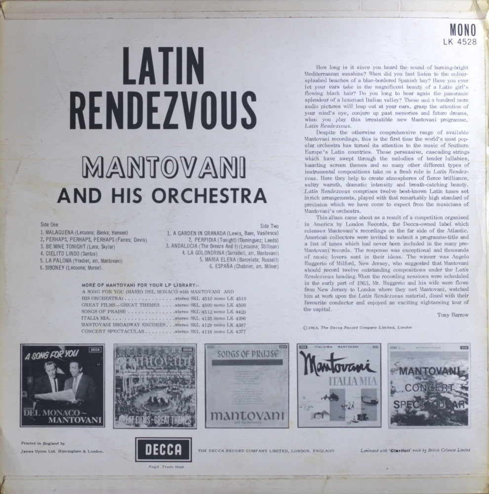 Mantovani And His Orchestra – Latin Rendezvous Vinyl LP