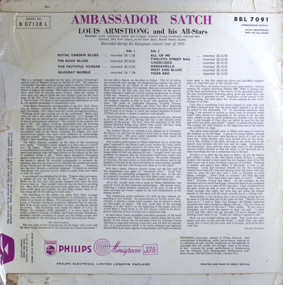 Louis Armstrong And His All-Stars – Ambassador Satch Vinyl LP
