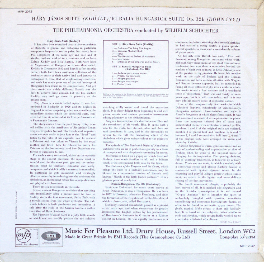Kodály: Háry János Suite / Dohnányi – Philharmonia Orchestra, Wilhelm Schüchter Vinyl LP
