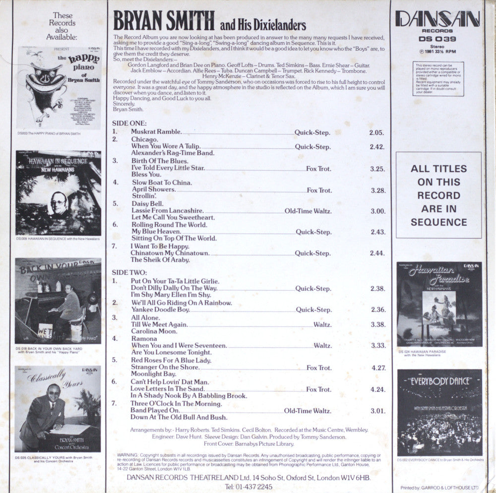 Bryan Smith And His Dixielanders – Riverboat Shuffle Vinyl LP