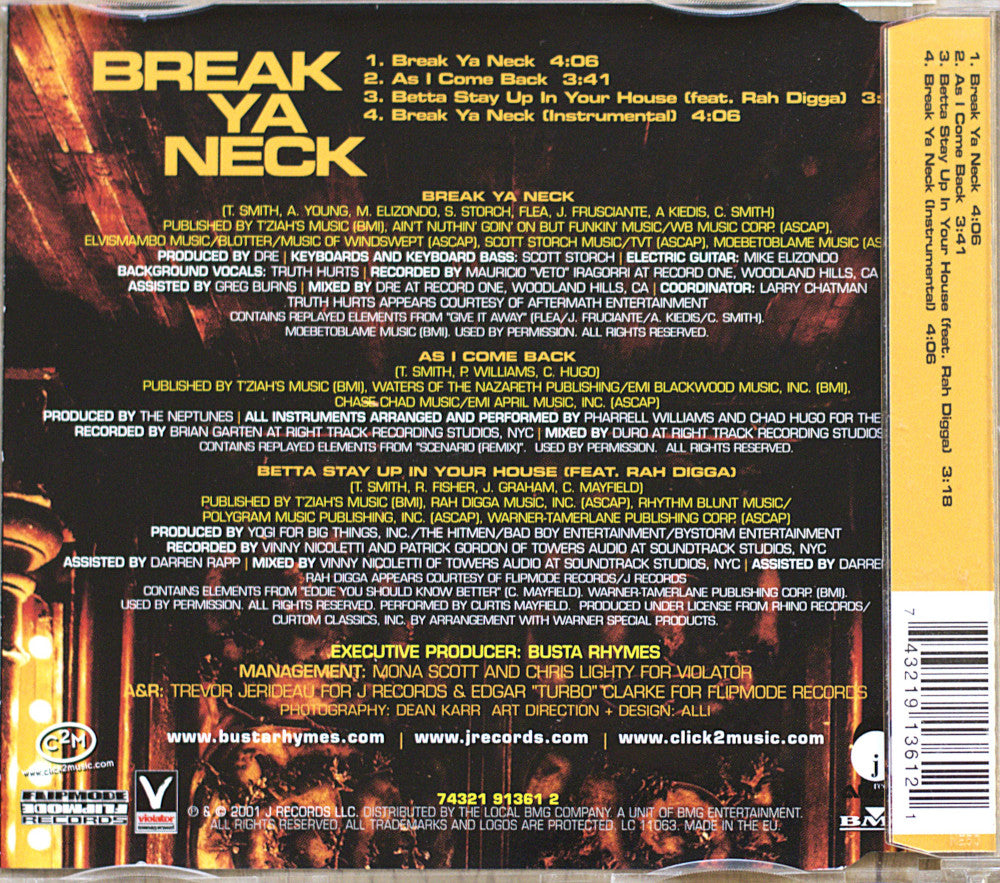 Busta Rhymes hit single Break Ya Neck on cd back cover