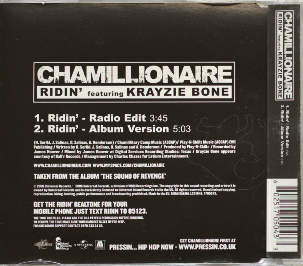 Chamillionaire featuring Krayzie Bone – Ridin' CD Single Back Cover