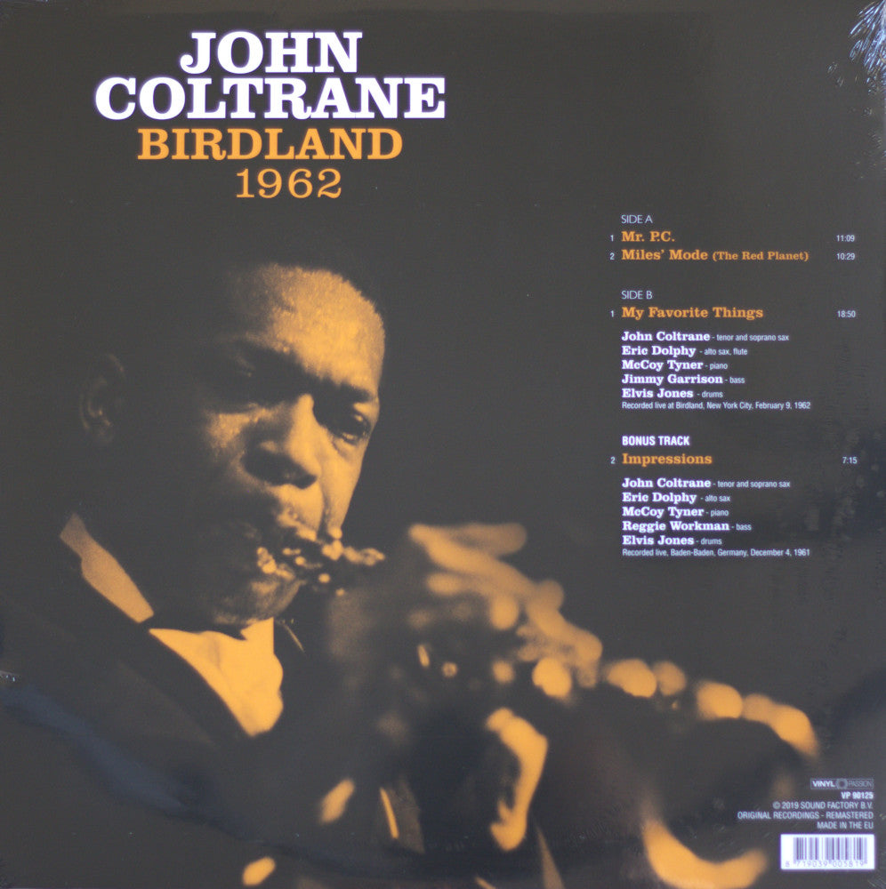 John Coltrane's vinyl back cover of the album Birdland 1962