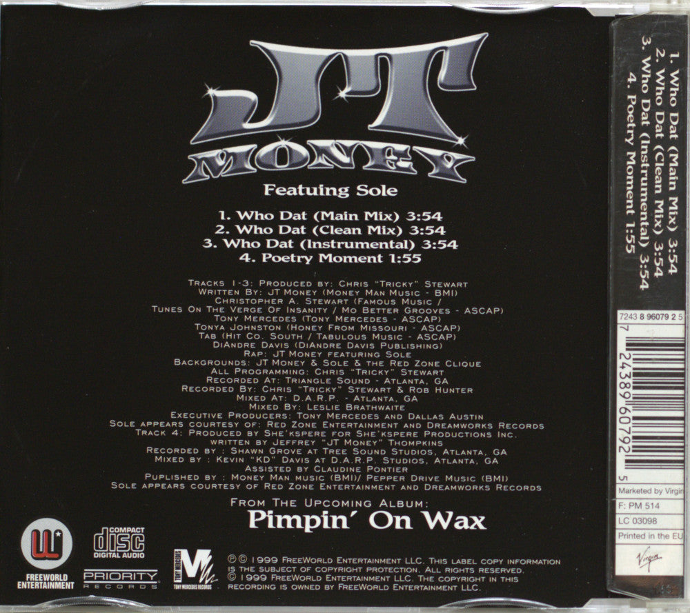 JT Money featuring Solé – Who Dat CD Single Back Cover