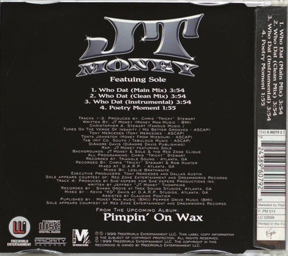 JT Money featuring Solé – Who Dat CD Single Back Cover