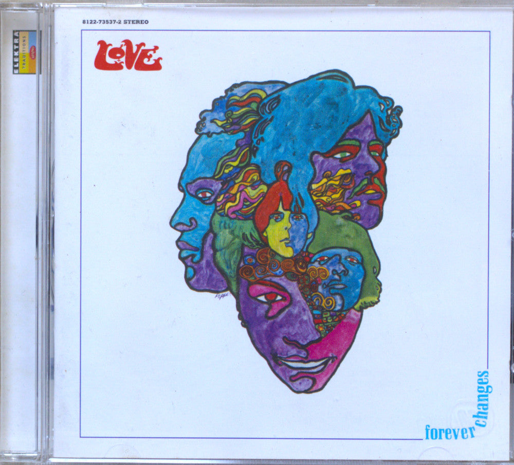 CD album cover for 'Changes Forever' by the band Love, featuring a colorful psychedelic face illustration on a white background, housed in a clear jewel case.