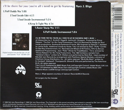 The back cover of a Def Jam Records CD release for Method Man & Mary J. Blige's  album, showing track listings, copyright details, and logos including Def Jam, Uptown Records, and Island Records.