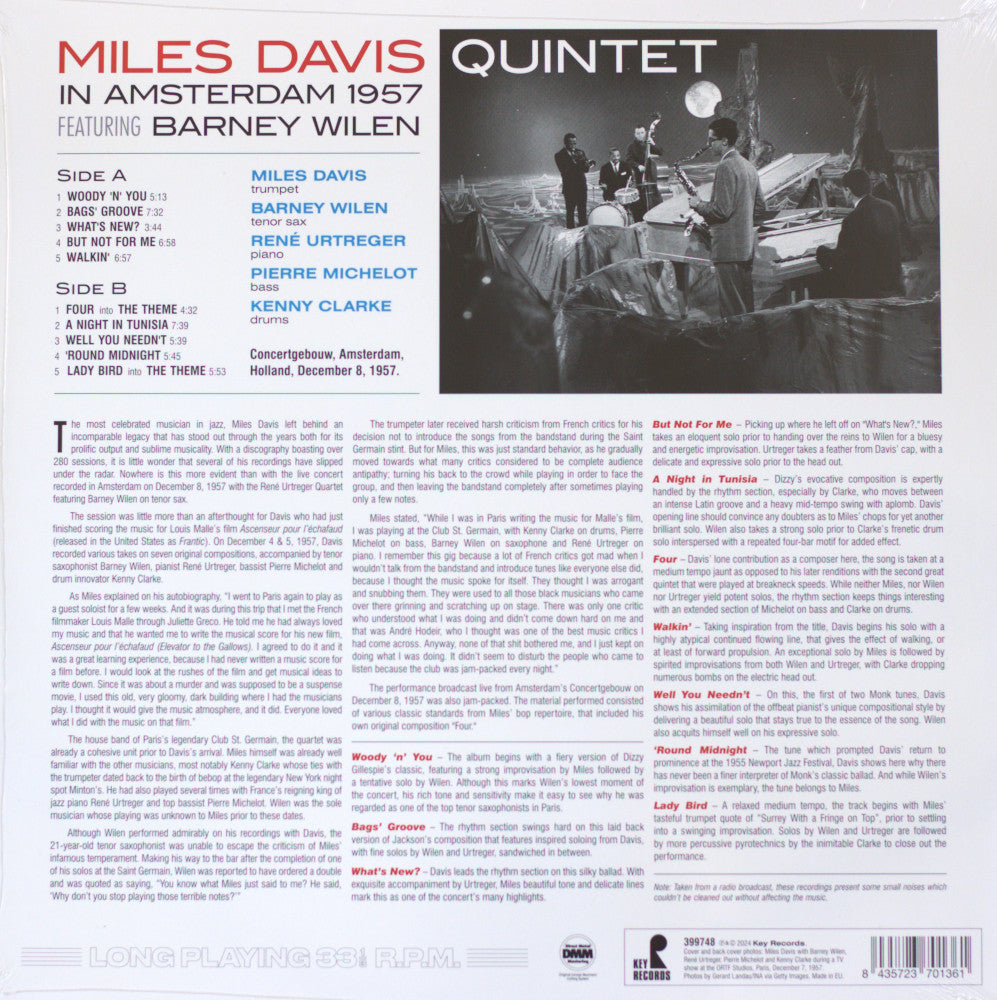 Miles Davis In Amsterdam 1957 on vinyl back cover