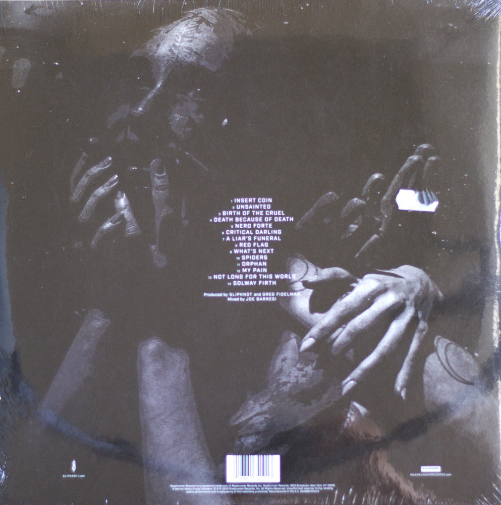 The back cover of a physical music release, likely a vinyl record, featuring a dark, gritty black and white graphic of skeletal hands and a face. The tracklist is printed in white text in the center, and a barcode is visible at the bottom.