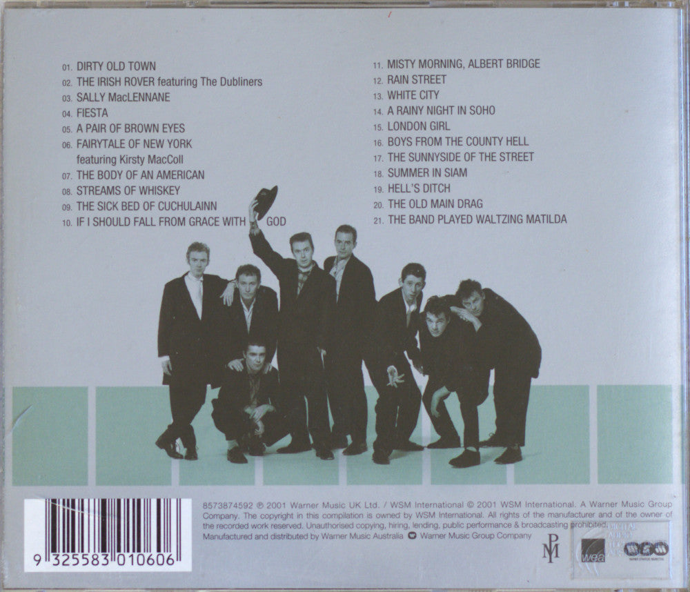 The back cover of a CD album featuring a tracklist, barcode, and a black-and-white group photo of five men in suits on a light gray background.