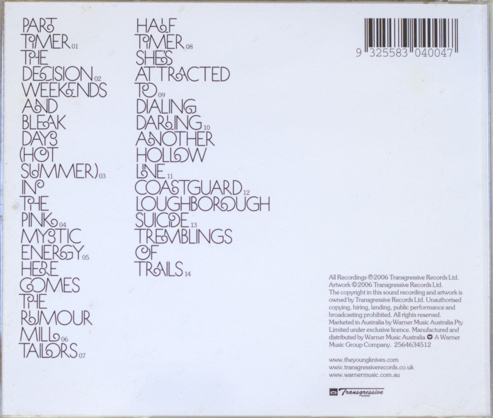 The back cover of a vinyl record sleeve for Transpercations' album 'Half Traver', featuring black printed track listings, a barcode, and copyright details on a white background.